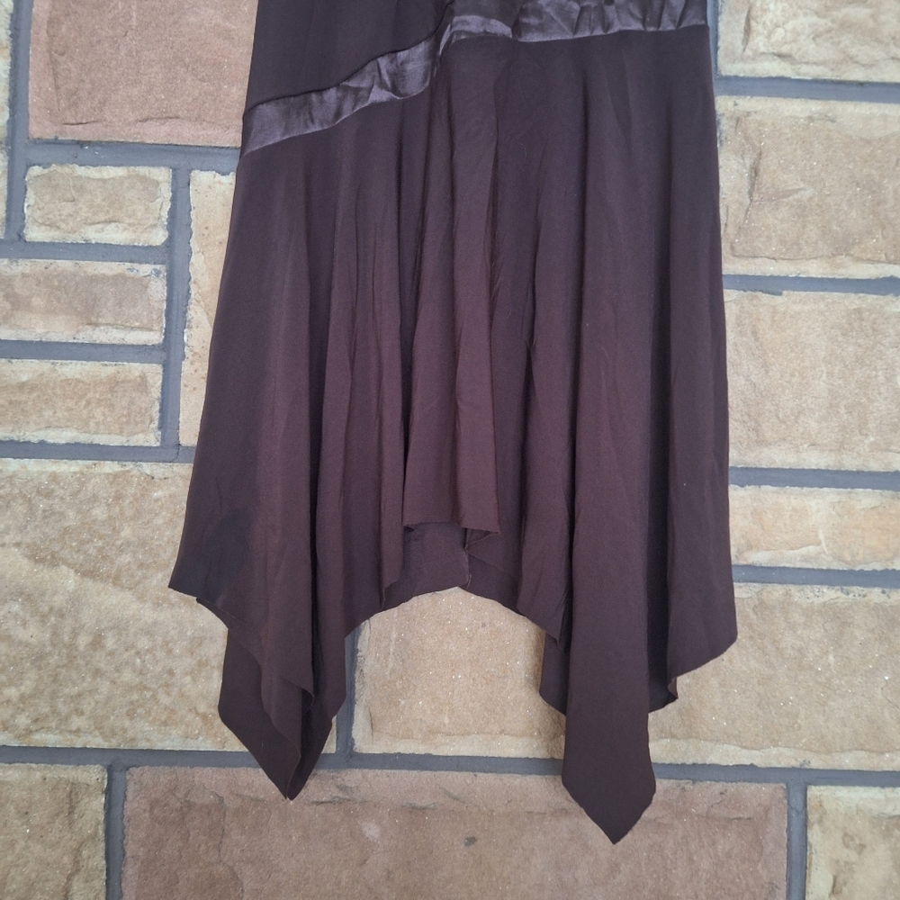 Taboo Vintage Y2K Espresso Brown Asymmetrical Hem Halter Mini Dress M - Picture 2 of 9